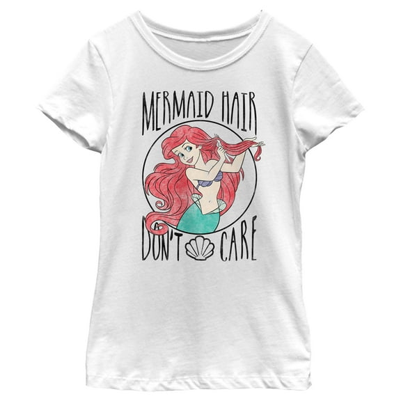 Girl's The Little Mermaid Ariel Hair Don't Care  Graphic Tee White Medium