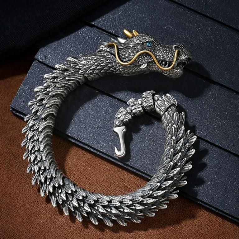 SIEYIO Retro Head Dragon Link Chain Bracelet Spring Hook