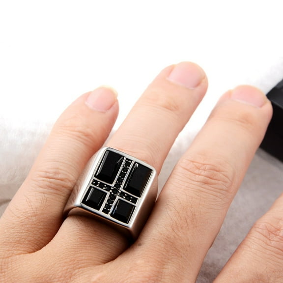 Simple Gemstones Rings 14K White Gold Square cross Ring Trendy Luxury Men Elegant Rhinestone for Male Boyfriend Jewelry Classic Gift