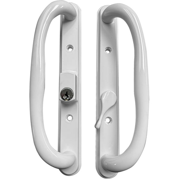 10" Sliding Patio Glass Door White Offset Pull Handle Set Replacement with Keys fits 3 ¹⁵/₁₆ inches Hole Spacing, and 1-1/4" to 2-1/4" Door Thickness