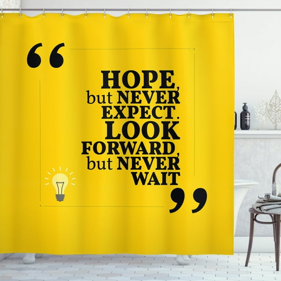 Hope Shower Curtain, Message in Quotation Marks with Square Frame on Yellow Backdrop, Fabric Bathroom Set with Hooks, 69W X 75L Inches Long, Yellow Pale Yellow and Black, by Ambesonne