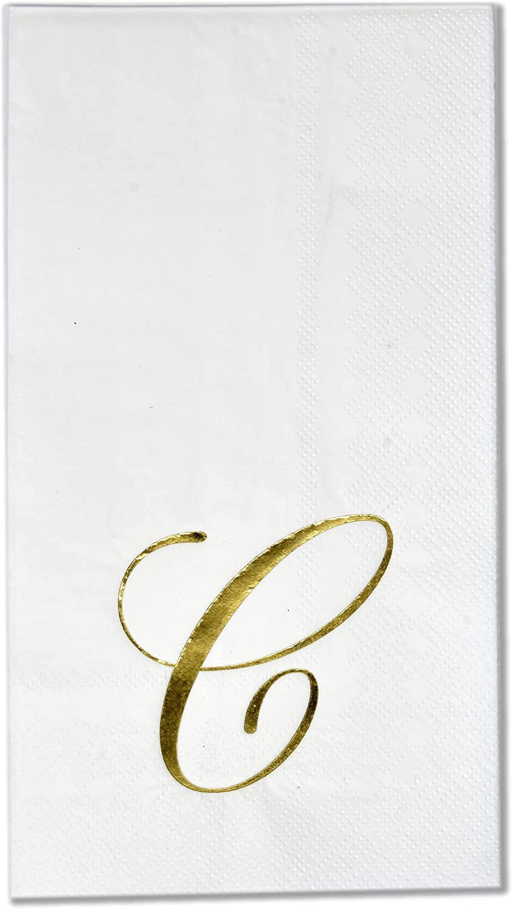 Gift Boutique Monogram Guest Napkins Letter C, 100 Count Gold Foil Disposable Paper Napkins, 2-Ply White Decorative Party Bathroom Towels