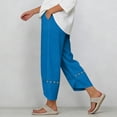 thumbnail image 6 of Pounoo Linen Pants for Women Floral Embroidered Detail Capris Boho Style Lightweight Relaxed Fit Leggings Gift, 6 of 6