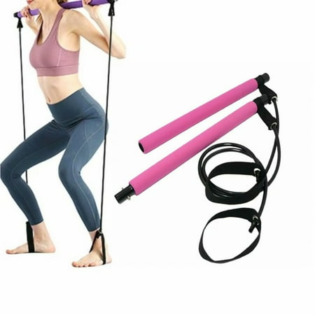 Aptoco Exercise Resistance Band Yoga Pilates Bar Kit 1 Pc Portable Pilates Stick Muscle Toning Bar Home Gym Pilates with Foot Loop, Pink