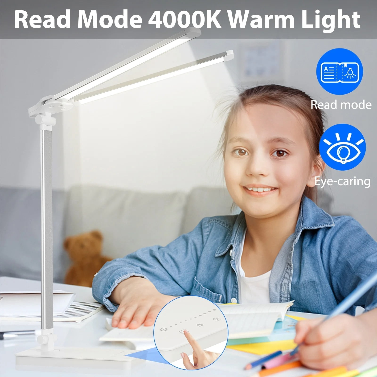 Slssqhz Adjustable Foldable Desk Lamp for Home Office,Double Swing Arm Bright LED Desk Light,Eye-Caring Architect Task Lamp,Touch Control Desktop Lamp Dimmable Table Desk Light for Work/Study/Craft