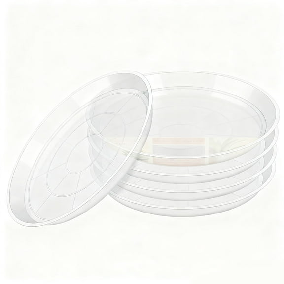 Clear Plant Pot Saucers 5 Pack, 4-22 Inch Multi-Size Plastic Trays, Water Catcher for Indoor Outdoor Flower Pots, Durable Leakproof Design, Clear