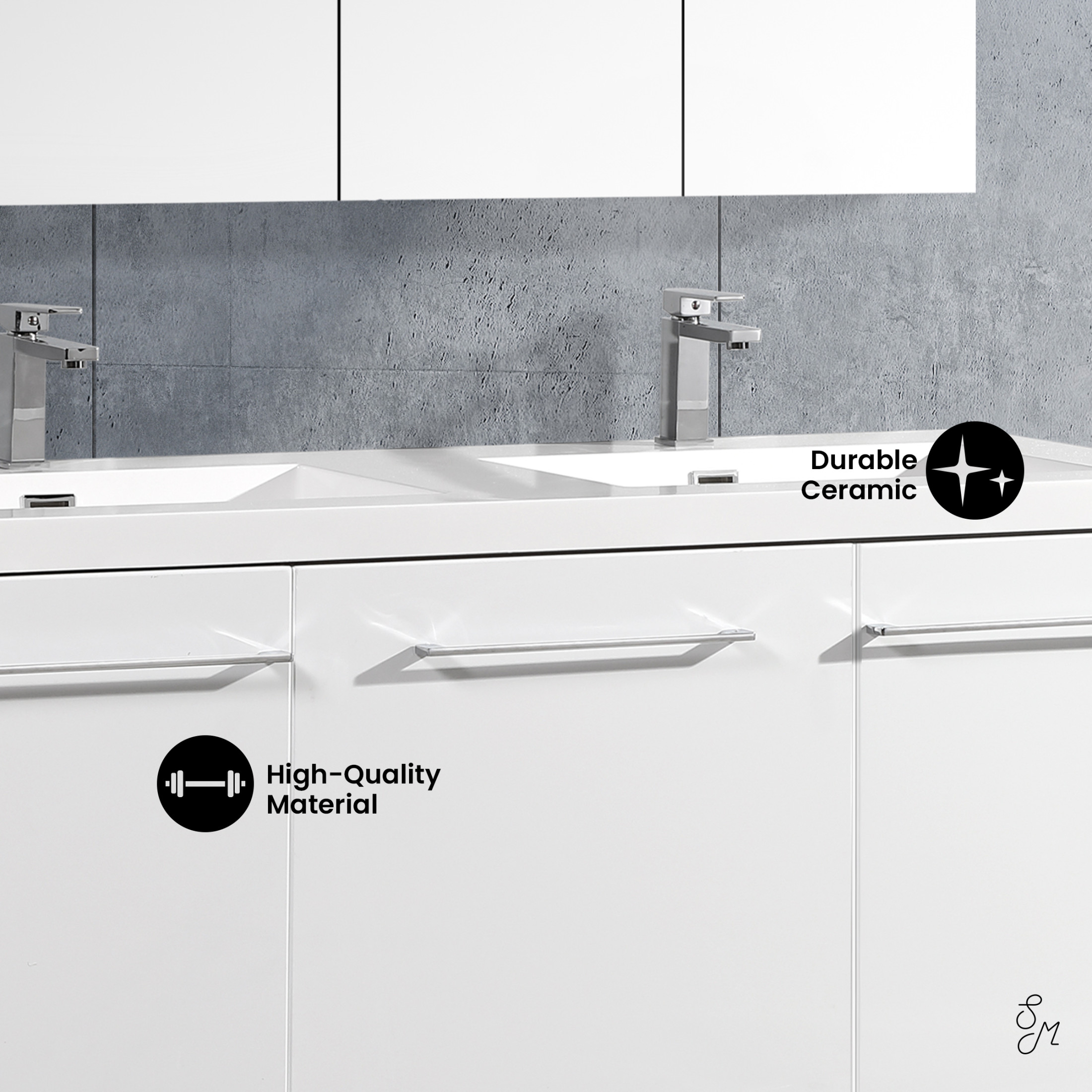 Annecy 60" Freestanding Bathroom Vanity in White with Sink Top