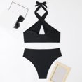 thumbnail image 2 of Gibobby Conjunto de traje de baño de bikini Nuevo traje de baño Sexy Bikini Strap Solid Split cintura alta Bikini traje de baño para mujer(Negro,G), 2 of 5