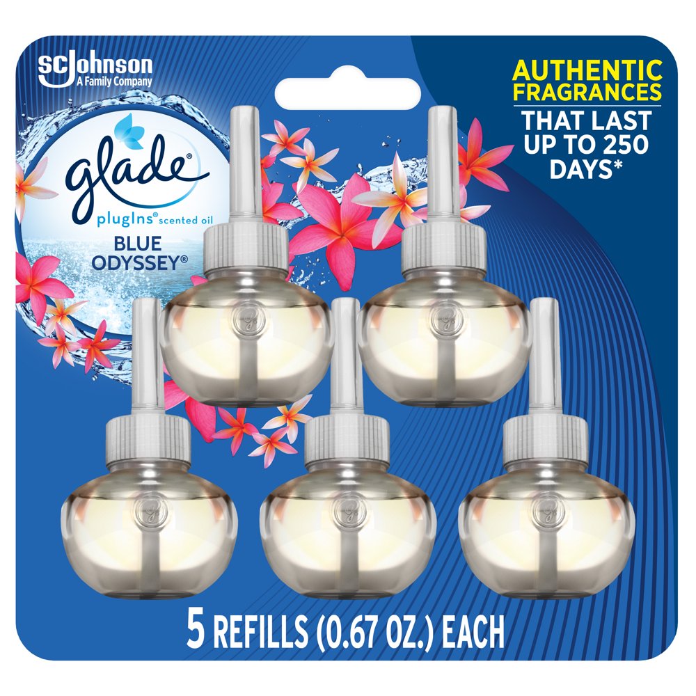 Glade PlugIns Refill 5 CT, Blue Odyssey, 3.35 FL. OZ. Total, Scented Oil Air Freshener Infused