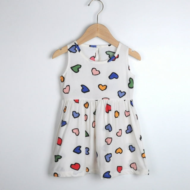 Robes de Printemps pour Filles Tout-Petits Robe Évasée à Volants Sans Manches Robe Florale Robe de Princesse pour Filles Tout-Petits