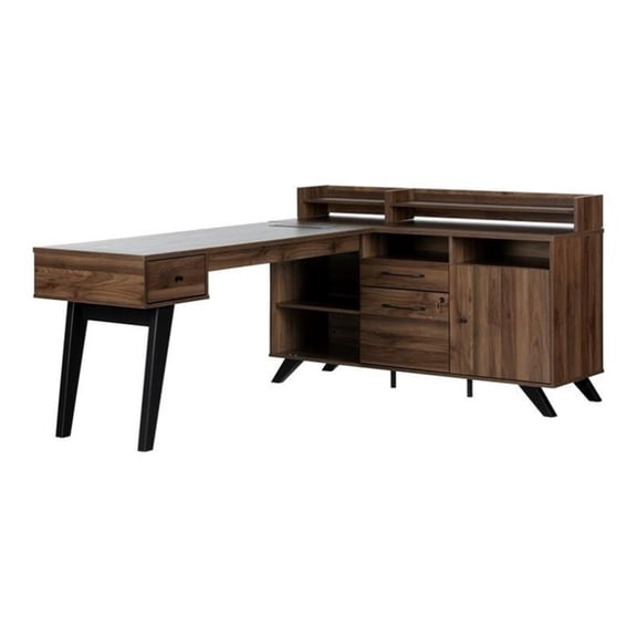 Pemberly Row L-Shaped Desk with Power Bar Natural Walnut Pemberly Row