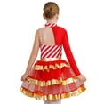 thumbnail image 3 of TTAO Girls Christmas Dance Tutu Candy Cane Striped Asymmetrical Shoulder Long Sleeve Party Dress Red 12, 3 of 7