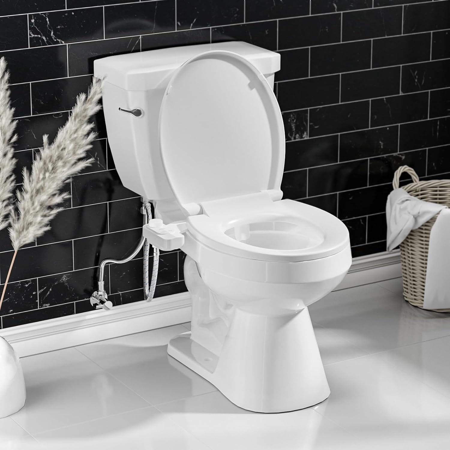 SAMODRA Non-Electric Bidet - Self Cleaning Dual Nozzle (Frontal and Rear Wash) Fresh Water Bidet Toilet Seat Attachment with Independent Adjustable Water Pressure