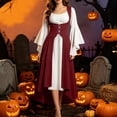 thumbnail image 4 of Ounisa Women's Renaissance Medieval Long Sleeve Square Neck Lace Up Corset Dress, Victorian Gothic Halloween Costume Party Gown, 4 of 8