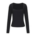 thumbnail image 6 of Aloohaidyvio Long Sleeve T Shirt for Women No Boundaries Square Neck Going Out Tops Double Lined Tight Shirt Y2K Crop Top Slim Fit, 6 of 7