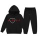 thumbnail image 5 of Conjunto de sudadera con capucha de manga larga para niños con estampado en forma de corazón y pantalones deportivos con lazo en las piernas, conjunto deportivo informal de dos piezas para niños, poli, 5 of 5