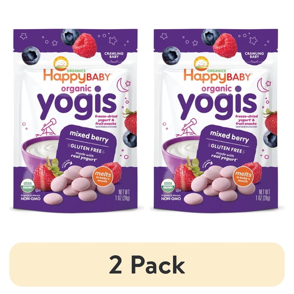 (2 pack) Happy Baby Yogis, Freeze-Dried Baby Snack, Mixed Berry & Yogurt Organic, 1 oz Bag