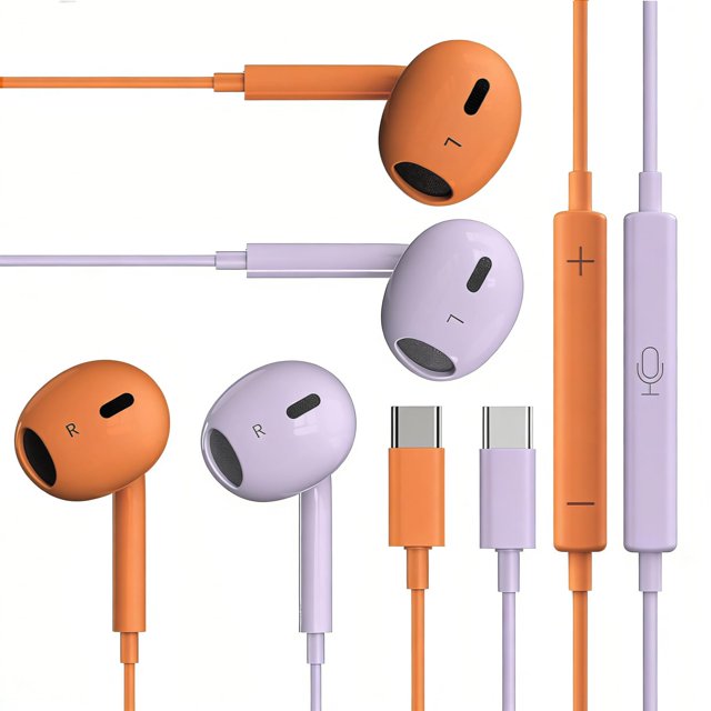 Auriculares USB-C con micrófono y control de volumen, 2 pares, con cable