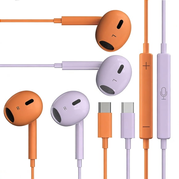 Auriculares USB-C con micrófono y control de volumen, 2 pares, con cable