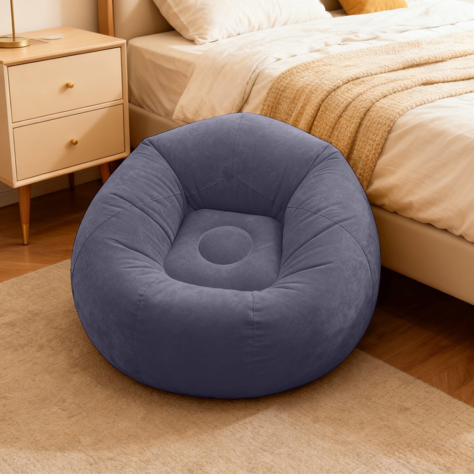Inflatable Bean Bag Chair for Adults - Beanless Blow Up Lounge Sofa with Corduroy Flocking, Portable Folding Chair for Camping Reading