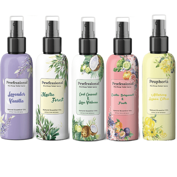 Pewfessional Toilet Spray, Poop Spray, Bathroom Air freshener and toilet odor eliminator, 5 Bottles, 2.5 Oz, Travel size