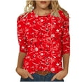 thumbnail image 2 of Sakmal 3/4 Sleeve Womens Tops&nbsp; Under $5 Red Floral Crew Neck T-Shirts Womens Shirts, 2 of 5
