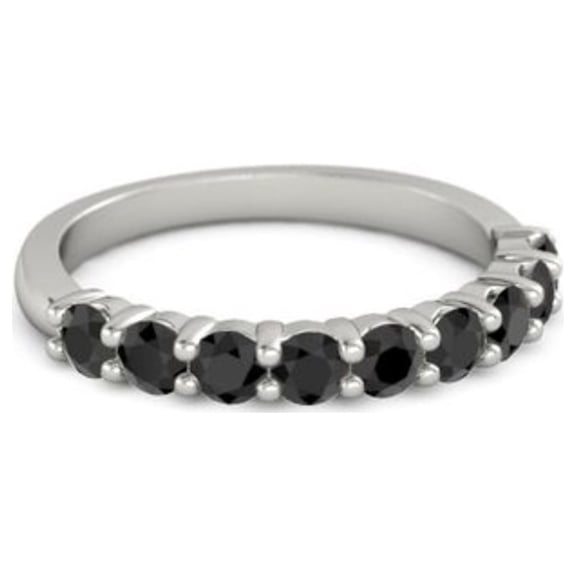 925 Sterling Silver Round 2.50 MM Black Spinel Half Eternity Women Stackable Wedding Ring
