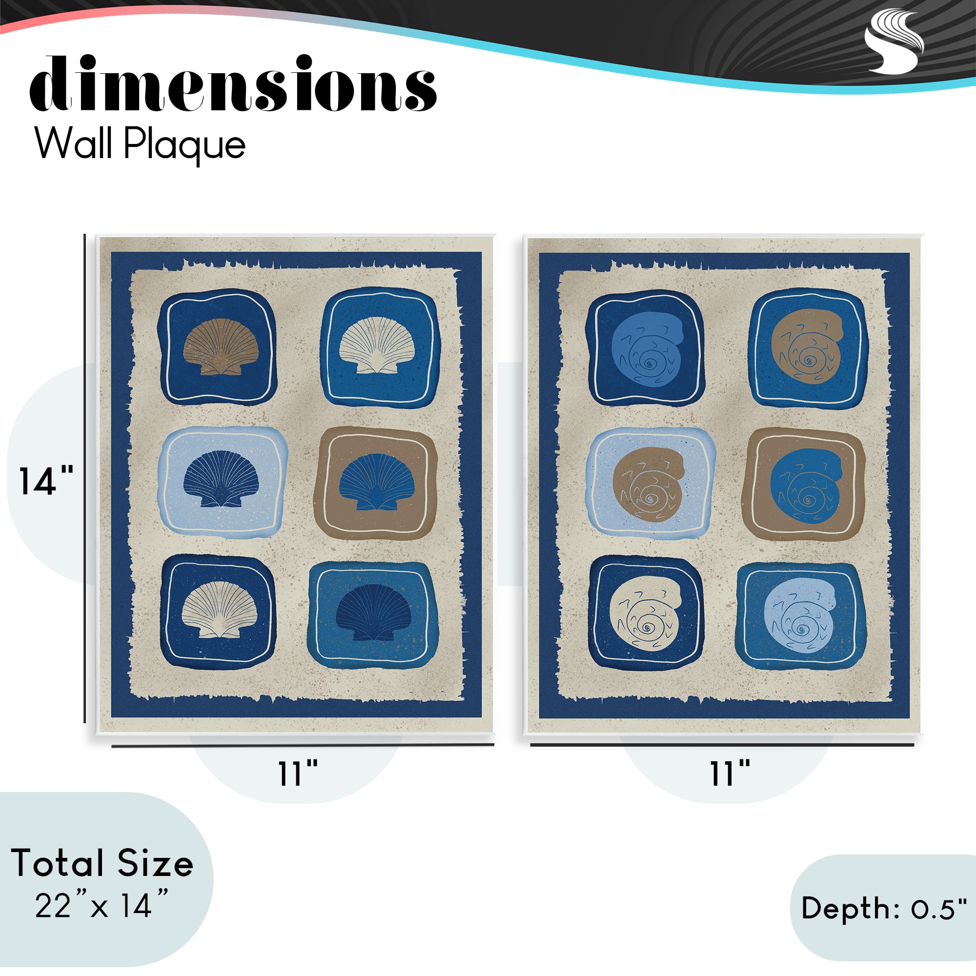 Stupell Industries Blue Blocked Seashells 2 Piece Wall Plaque Art Set, design by Julia Frost