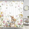 thumbnail image 4 of Spring Easter Bunny Shower Curtains, Cute Rabbits Floral Plant Watercolor Flower Shower Curtain Set for Bathroom, Holiday Bathroom Bathtubs Decor Washable Durable Fabric with Hooks 70x70IN, 4 of 7