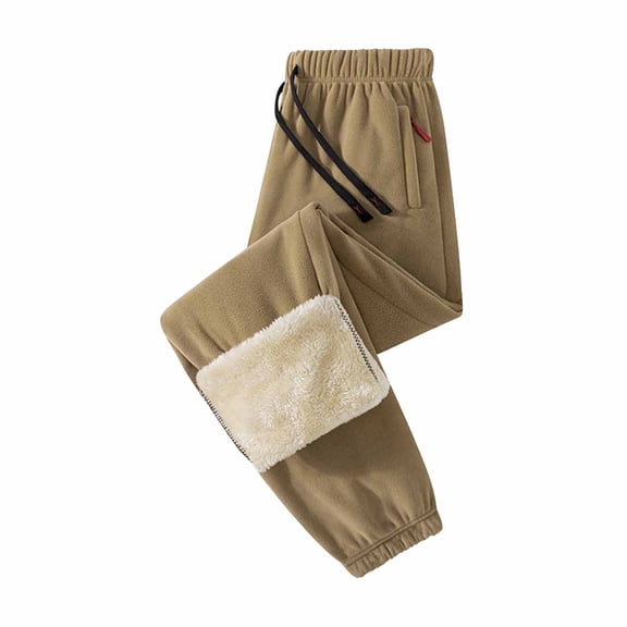 Admvng Mens Fleece Lined Thermal Pants Big & Tall Elastic Drawstring Waist Cold Weather Jogger Sweatpants with Zipper Pockets