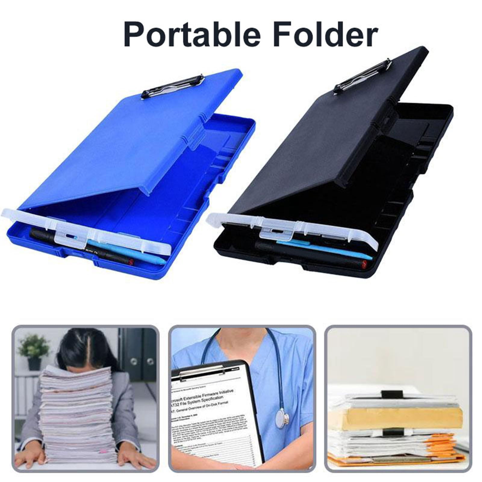 Callipe File Folder Organizer with Strong Lock Non-Slip Clips Hanging Holes 3-in-1 Clipboard Pencil Case File Storage Box