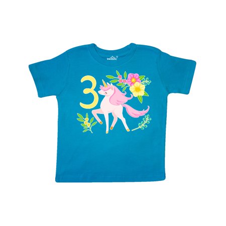 

Inktastic Third Birthday Pink Unicorn with Flowers Gift Toddler Boy or Toddler Girl T-Shirt