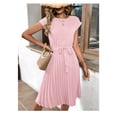 thumbnail image 4 of EASYBRA Pleated Midi Dress Solid Color Short Sleeve Casual Summer Dress Slim Fit Round Neck S–XXL, 4 of 6