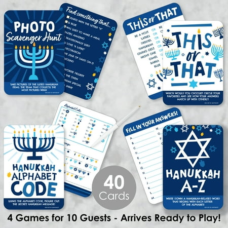 Big Dot of Happiness Hanukkah Menorah - 4 Chanukah Holiday Party Games - 10 Cards Each - Gamerific Bundle