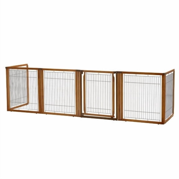 Richell Convertible Wooden Freestanding Pet Gate with Door Panel, 134" Wide