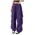 thumbnail image 5 of Cargo Pants for Women High Waist Baggy Solid Parachute Trousers (Purple S), 5 of 5