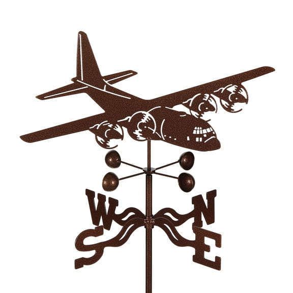 EZ Vane C-130 Airplane Weathervane — Deck Mount, Wind Cups, Antique Copper Finish, Steel with Durable Triple Powder Coating, Handcrafted in USA