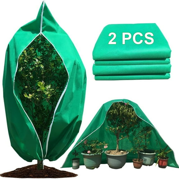 SPORTS JOY 2 Pack Plant Covers Freeze Protection, 6.6x7.9 ft (Nonwoven Fabric 1.23 gsm), Garden Warm Jacket Bags with Zipper Drawstring, Frost Blankets for Plants, Fruit Tree, Shrubs