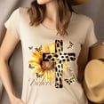 thumbnail image 4 of Believe Leopard Cross T-Shirt, Christian Sunflower and Butterfly Faith Tee, Navy, Size 3XL, 4 of 6