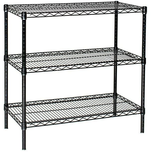 3 Tier Black Starter Shelving Unit, How Wide Is Wire Shelving