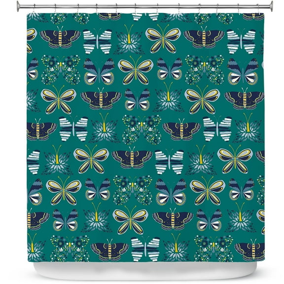 Shower Curtains 70" x 93" from DiaNoche Designs by Metka Hiti - Flower Butterflies Green