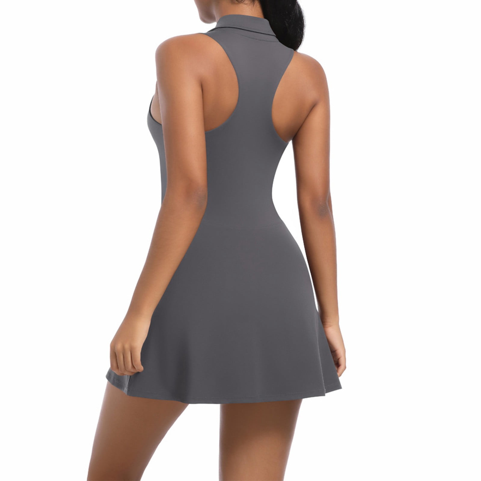 Ayolanni Crew Neck Dresses for Women Tank Midi Sleeveless Dress Y2K Athletic Slim Fit Tennis Solid Color Sundress S