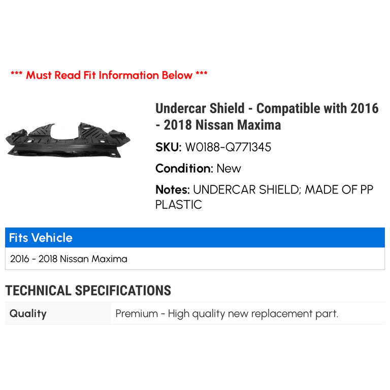 Undercar Shield Compatible with 2016 2018 Nissan Maxima 2017 2019 2020