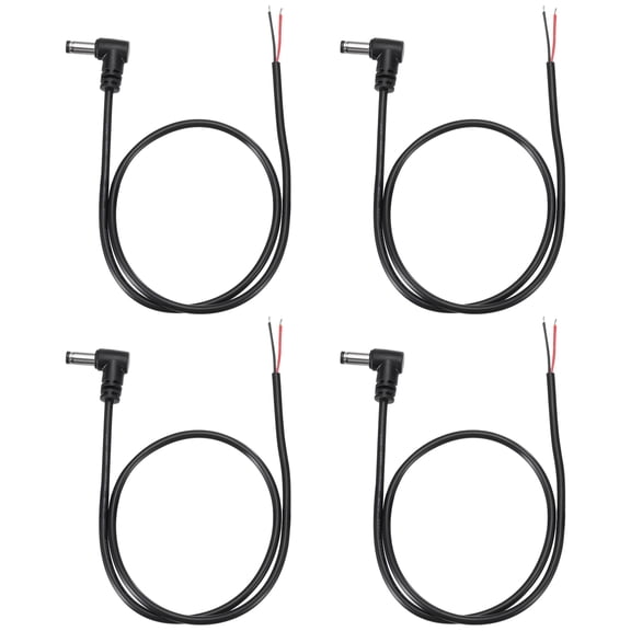 Uxcell 4 Pack 5.5mm x 2.5mm DC Power Pigtails Cable, 90 Degree Right Angle 24V DC Power Male Plug Jack to Bare Wire Open End 1ft Cord Connector for DC Power Supply Cable, Black