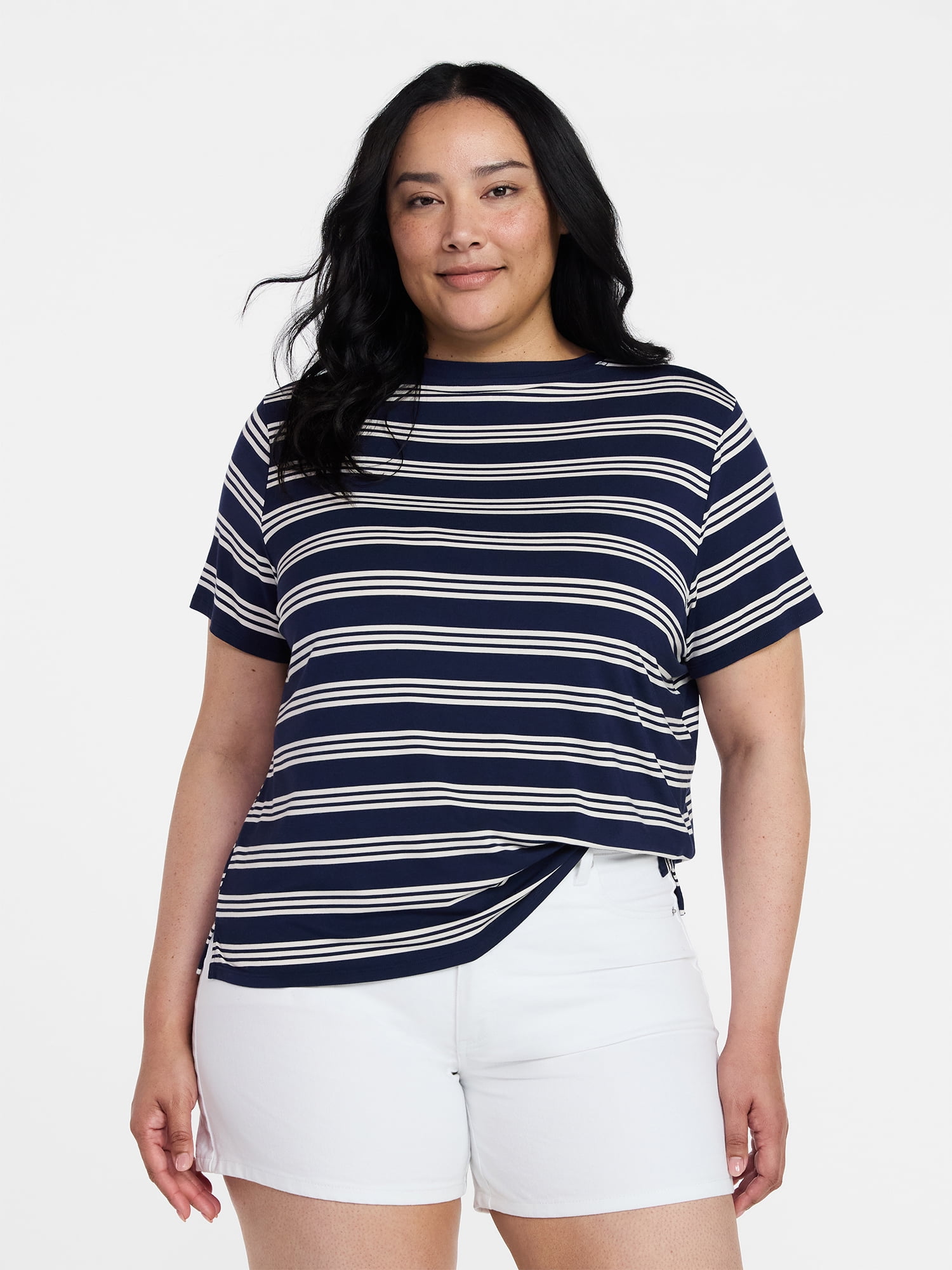 Time and Tru Women's Boxy Tee with Short Sleeves, Sizes XS-XXXL
