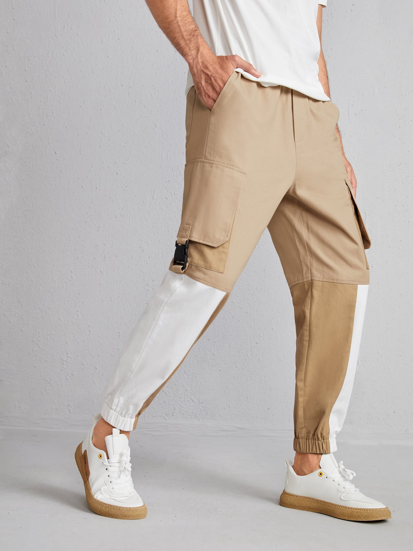 Two Tone Flap Pocket Buckle Cargo Pants 