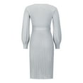 thumbnail image 6 of SAYOO Women Spring Dress with Waist Belt, Plain Color Long Lantern Sleeve Crew Neck Knitted Pleated Dress, Ladies Fall Midi One-Piece, 6 of 7