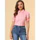 thumbnail image 4 of Allegra K Blusa De Trabajo De Algodón Plisado Con Manga Farol Para Mujer Rosa S, 4 of 6