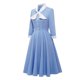 thumbnail image 3 of Moda mujer elegante Sexy Casual Retro solapa Bowknot tapeta cintura Color sólido vestido de longitud media Pompotops  hdfakjf1827, 3 of 8