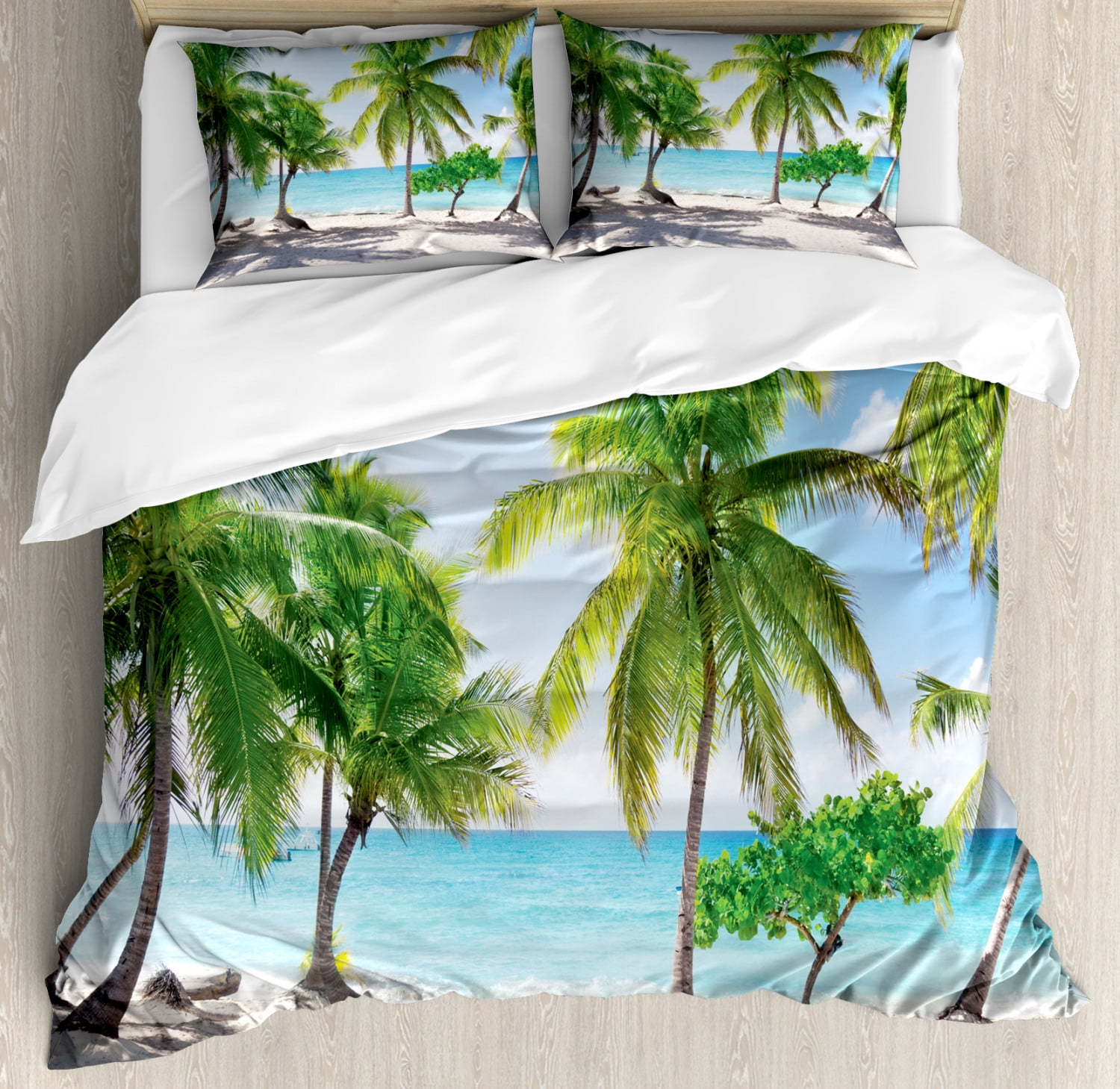 Beach Duvet Cover Set Queen Size, Palm Leaves in Catalina Island